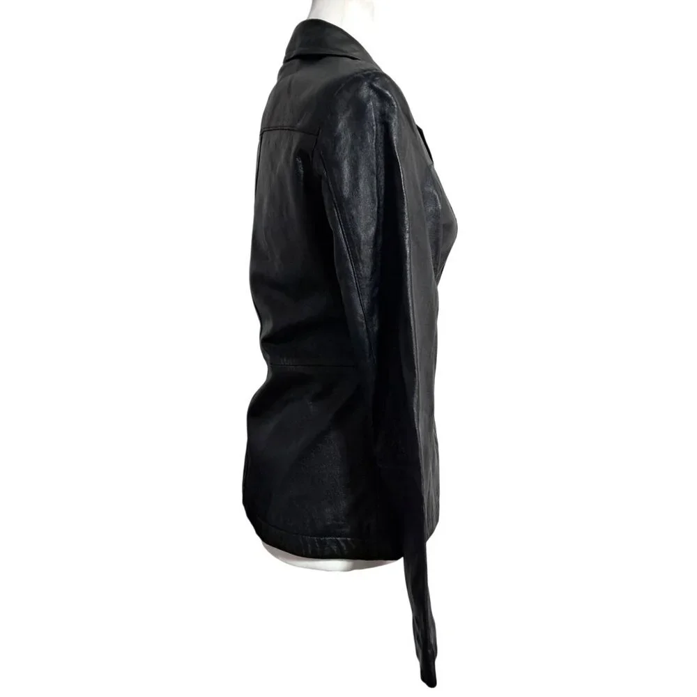 Vintage 1990s Wilsons Leather Maxima Womens XS Black Fitted Blazer Jacket - Picture 12 of 12